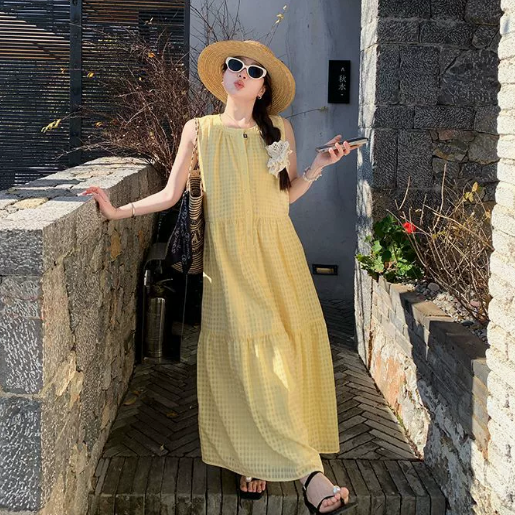 法式茶歇设计感海边度假无袖连衣裙女夏季慵懒风宽松显瘦气质长裙