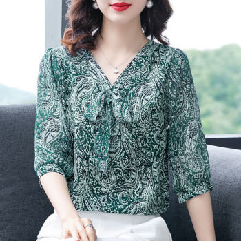 高品质【2022夏季新款】碎花雪纺衫女七分袖2022夏季