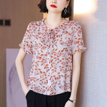 碎花雪纺衫女夏季新款洋气薄款短袖上衣遮肚百搭小衫花色 碎花雪纺衫女夏季新款洋气薄款短袖上衣遮肚百搭小衫花色